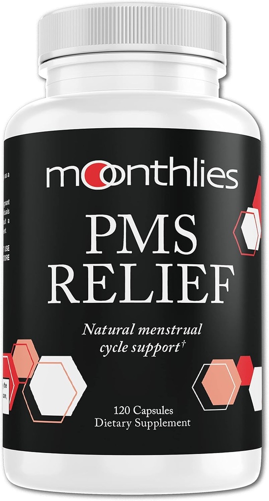 Moonthlies PMS הקלה תוספת תמיכה מחזור לנשים - איזון טבעי Mood Swings, תקופת Cramps, Bloating, Fatigue, Water Retention, PMDD, Perimenopause (60 יום אספקת 120 קפסולות)
