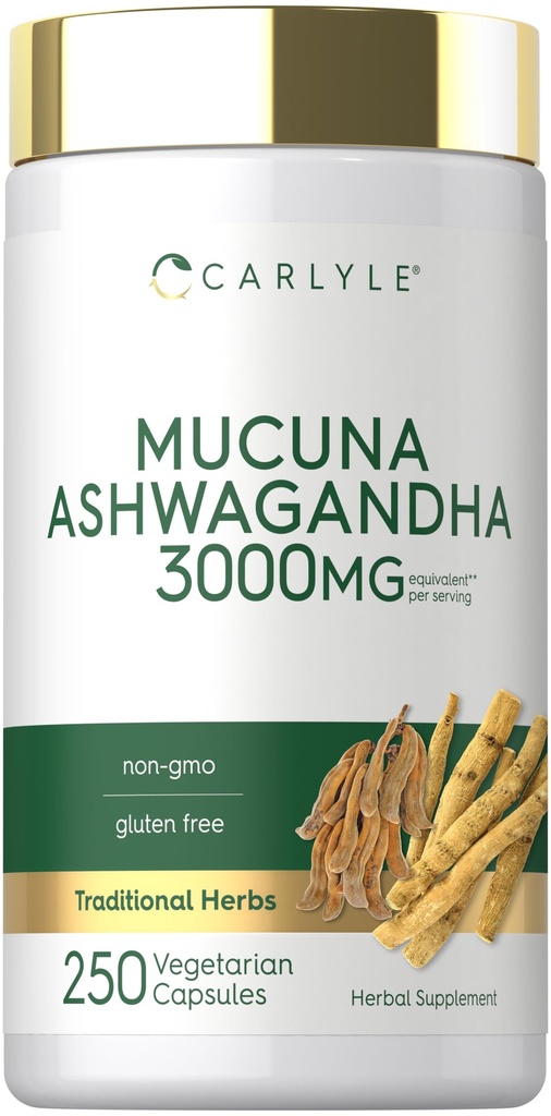 קרליל Mucuna עם Ashwagandha | 3,000 מ"ג | 250 קפסולות | Mucuna Pruriens תוסף