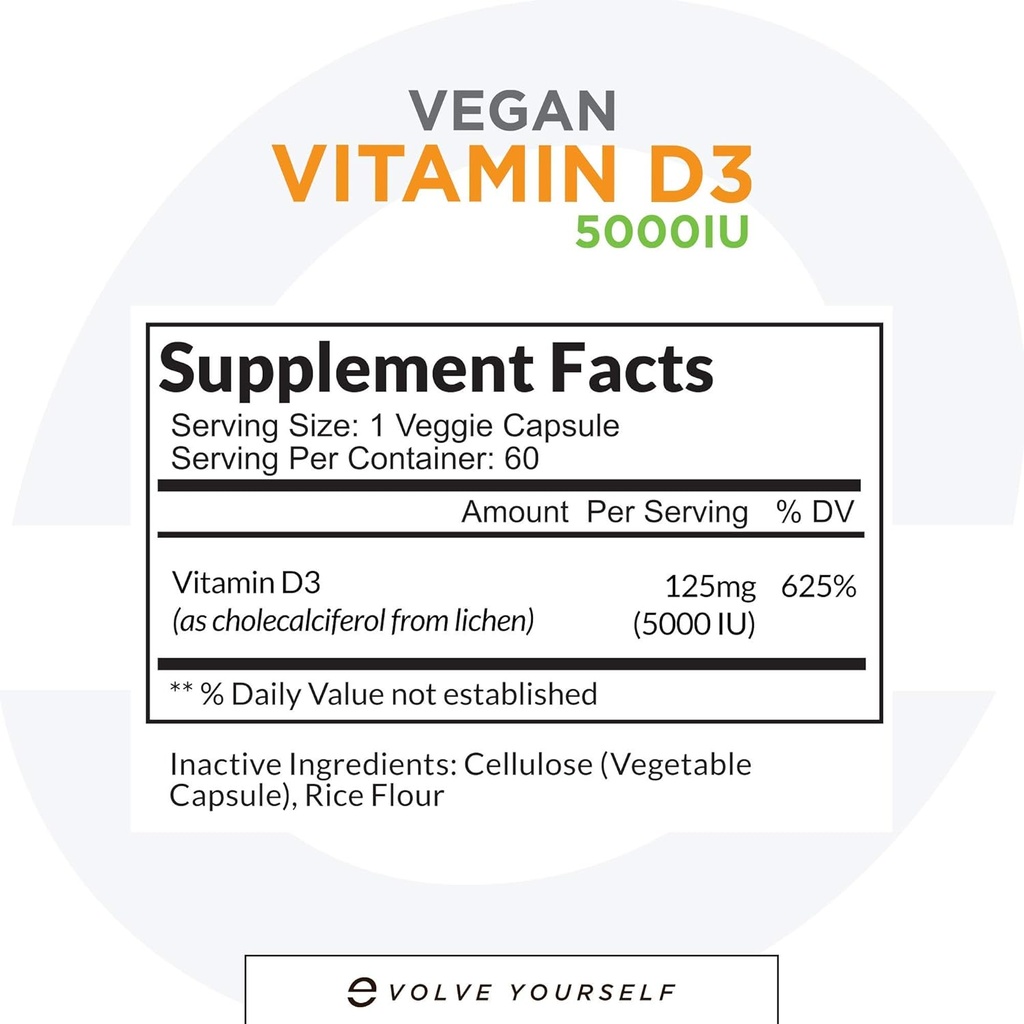 ויטמין D3 5000 IU תוסף - Pure, High Potency D3 ויטמין 5000 IU תוספי עבור Immune Health & Strongעצמות תמיכה - 120 קפסולות, מתן אספקת 2-Month של VIT D3