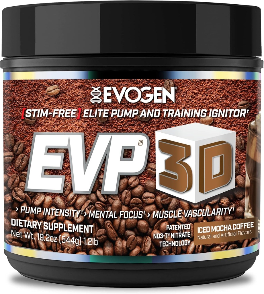 Evogen EVP 3D - Stim Free Pre Workout אבקת עבור גברים ונשים | סוכר ללא Stim Preworkout עם Beta Alanine ו Creatine עבור אנרגיה & משאבה | Iced Mocha קפה