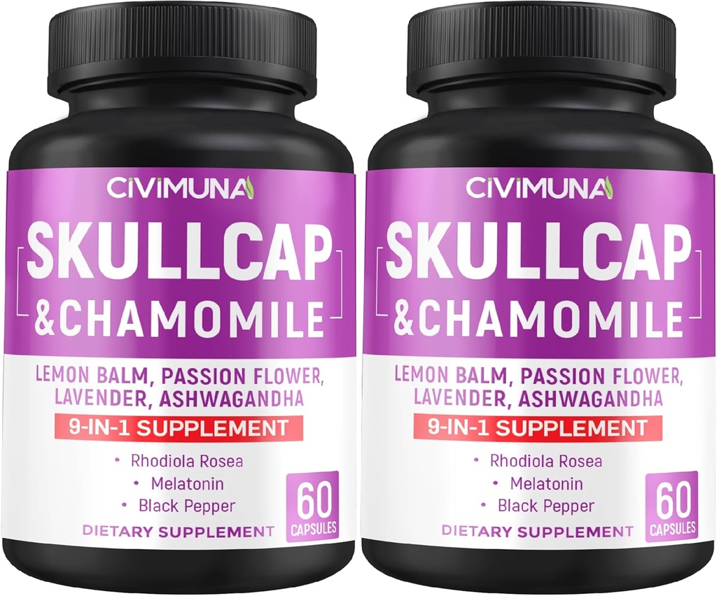 קפסולות Skullcap עם Skullcap, Chamomile, Lemon Balm ועוד - 120 קפסולות עבור 4 חודשים אספקה (Pack of 2)