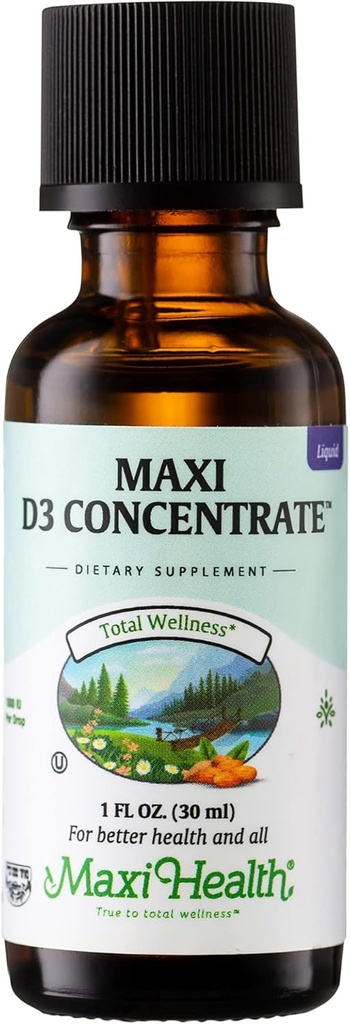 Maxi Health ויטמין D3 מרחיב - 1000 IU Per Drop - תוספת תזונתית - תמיכה ב- Calcium Absorption, Immune Health ובריאות העצם אצל נשים וגברים בוגרים (1 floz)