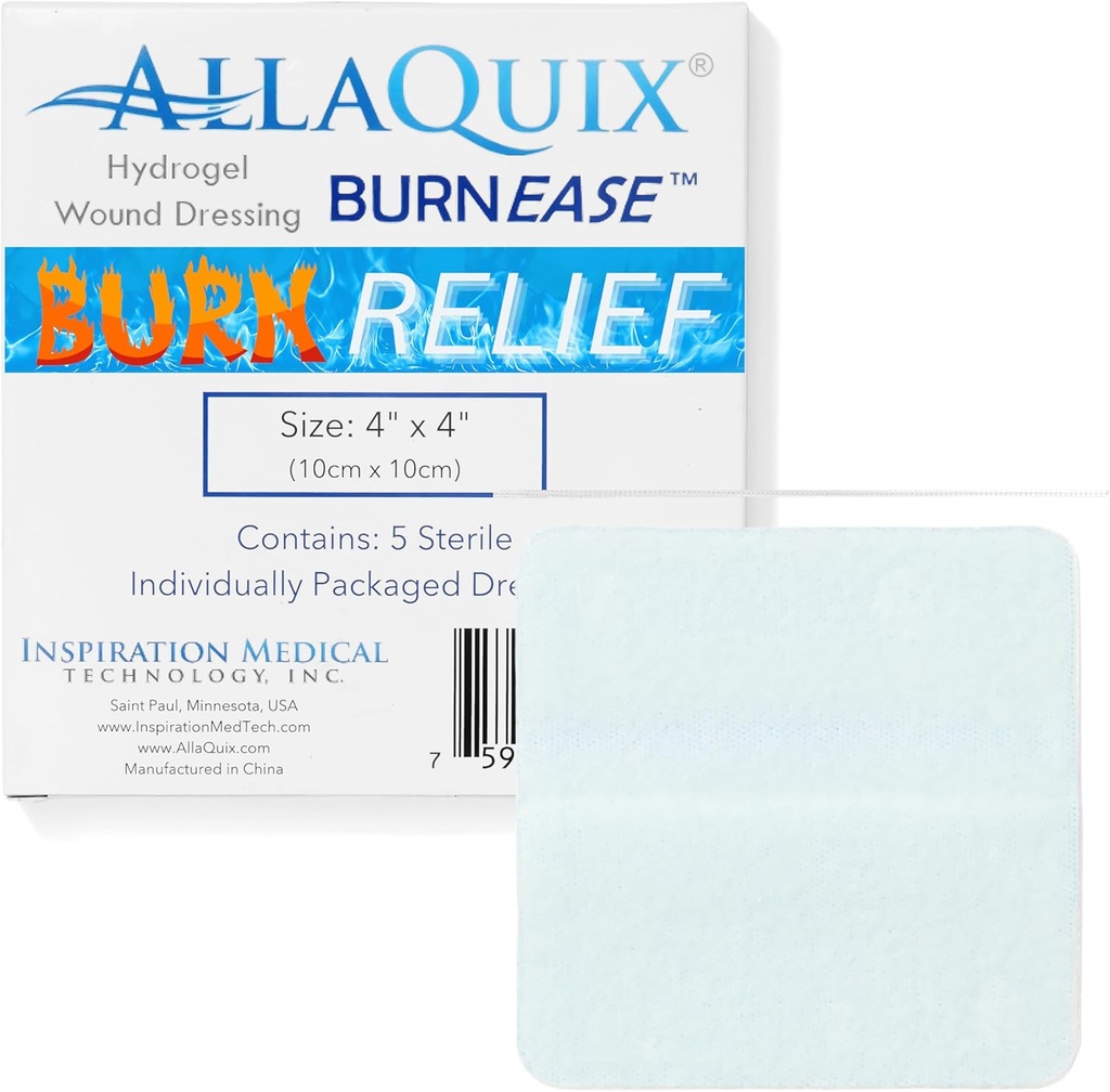 Burn Dressing Pads by AllaQuix - XL 4 "Sterile Pads (Box of 5) | Instant Cooling פדs, Scalds, Sunburn