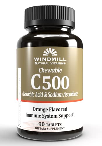 Windmill Health Products Chewable ויטמין C-500, Immune System Support, Potent Antioxidants, 90 טבליות, 90 Counts