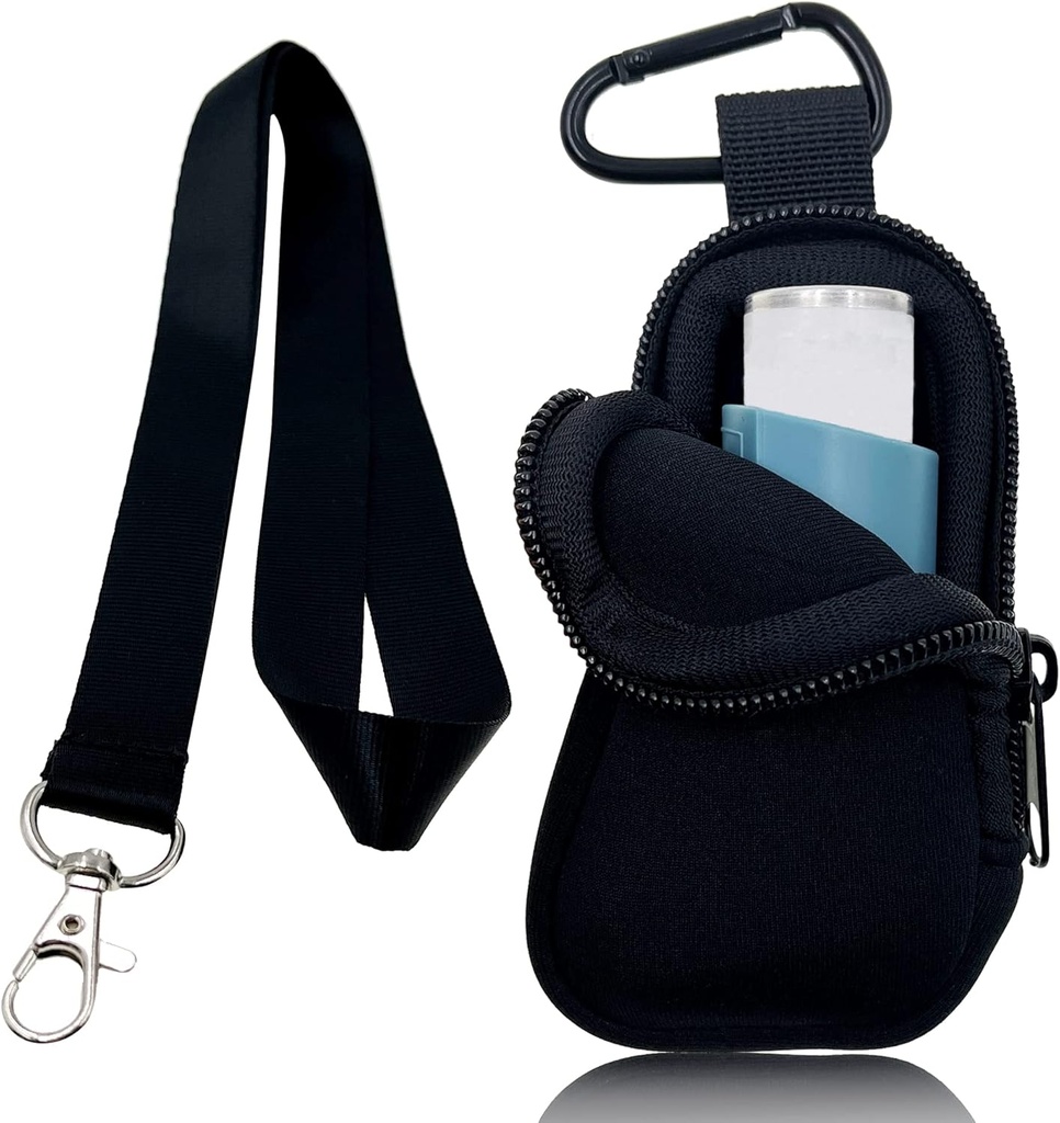 Holder Neoprene Travel Case for Asthma Inhaler, Handy Mini Bag for Inhaler for All Ages, Inhaler Notluded (Black)