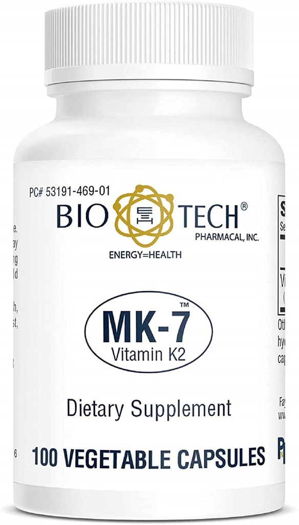Bio-Tech Pharmacal MK-7 (Vitamin K2), 100 קפסולות ירקות - All-Natural תוסף - תומך Cardiovascular & Bone Health - No Milk, Fish, Gluten, Peanut, Shellfish, GMOs, כשר, Halal, & Soy - - - ללא חלב, שמן, Fish, Gluten, Peanut, Shellfish, GMOs, GMOs, כשר, כשר, Halal, & Soy - ו Soy - Soy - Soy - Soy -