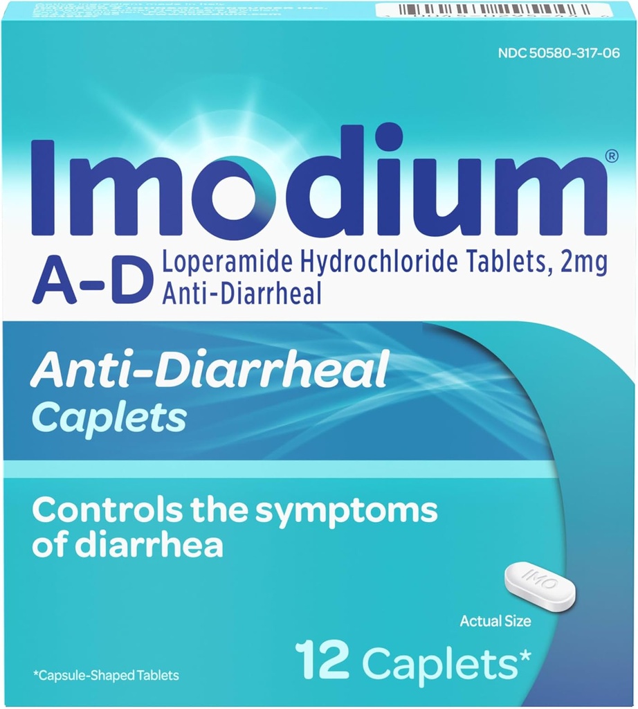Imodium AD Diarrhea הקלה Caplets עם Loperamide hydrochloride, 12 הרוזן