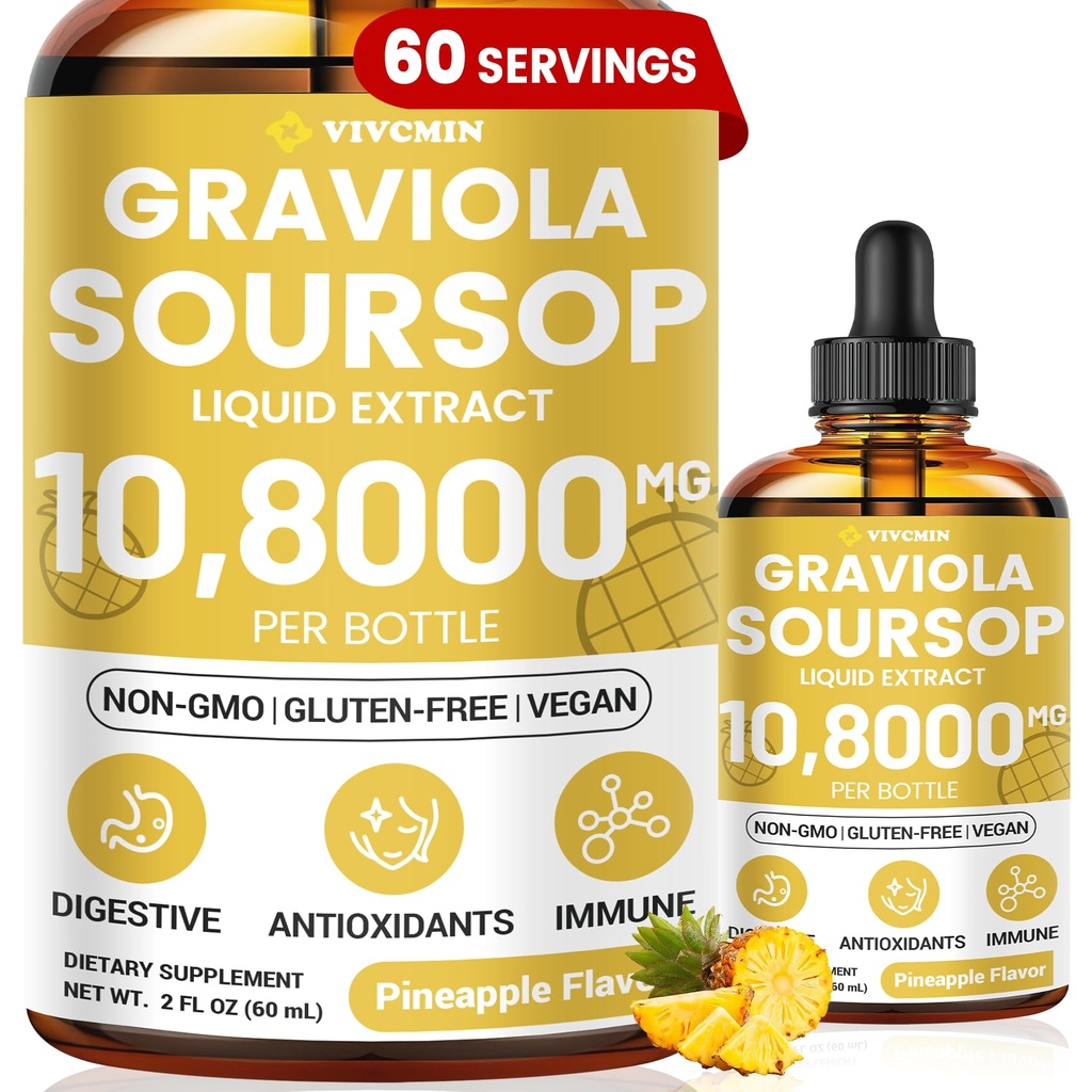 Graviola Soursop Leaf נוזל - Soursop bitters נוזל, תמיכה Immune, להירגע, Liver ושינה, סוכר ואלכוהול חינם, גבוה Absorbable פורמולה, Pineapple Flavor, 2 Fl Oz Oz