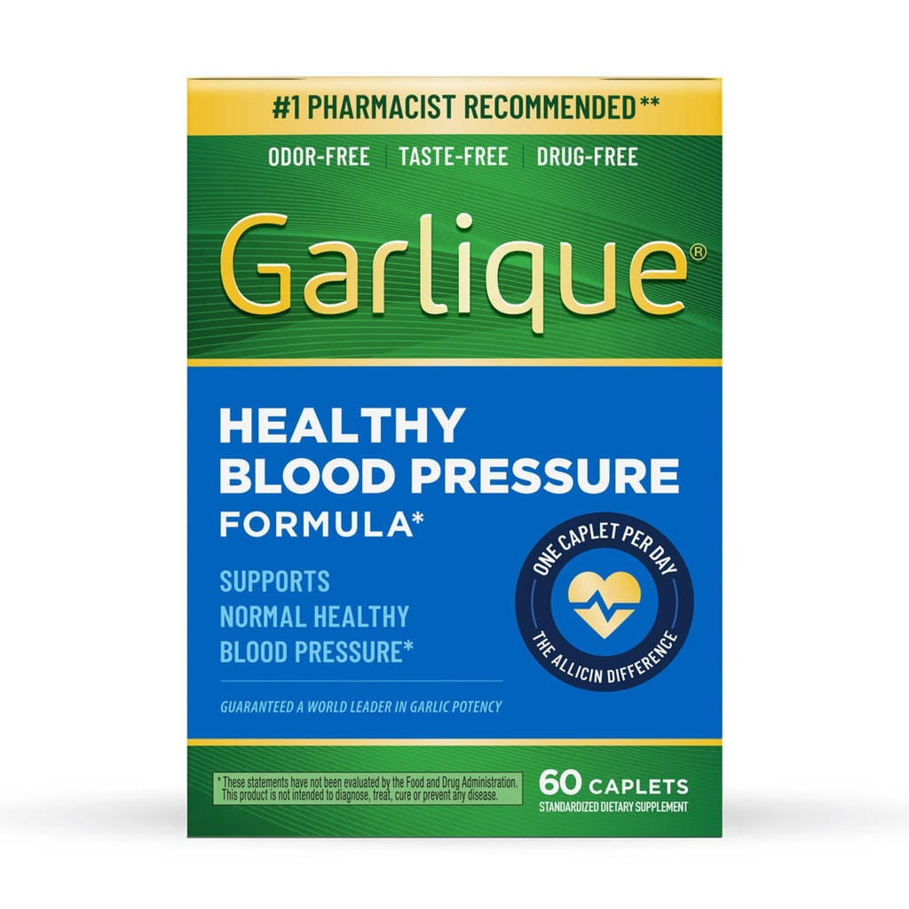 Garlique Garlic לחלץ תוספת של לחץ דם בריא פורמולה, Odorless & טבעוני, 60 Caplets