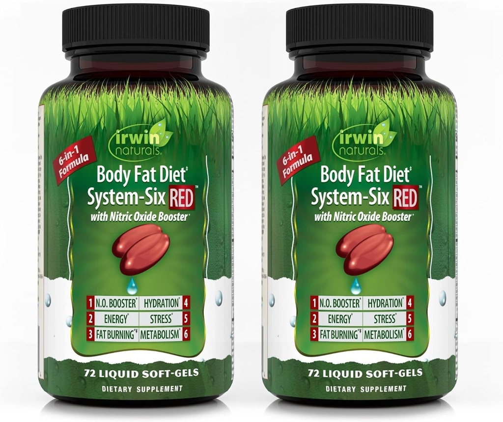 Irwin Naturals Body Fat Diet System-Six RED - 72 נוזל Soft-Gels - 2 Pack