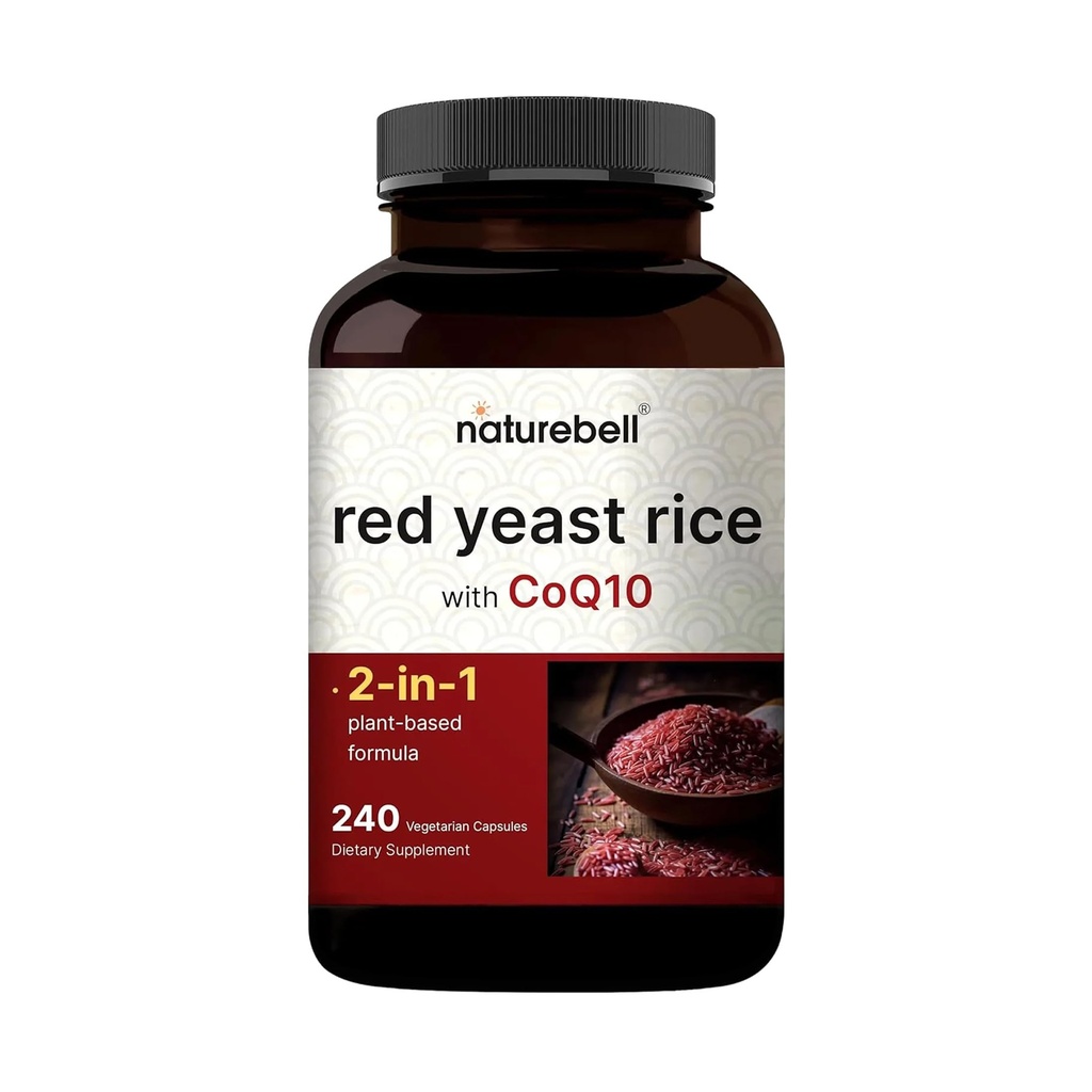 Red Yeast Rice with CoQ10, 240 קפסולות Veggie | Advanced Heart Health Herbal Supplement - Antioxidant Support for Energy & Heart Health - Non-GMO