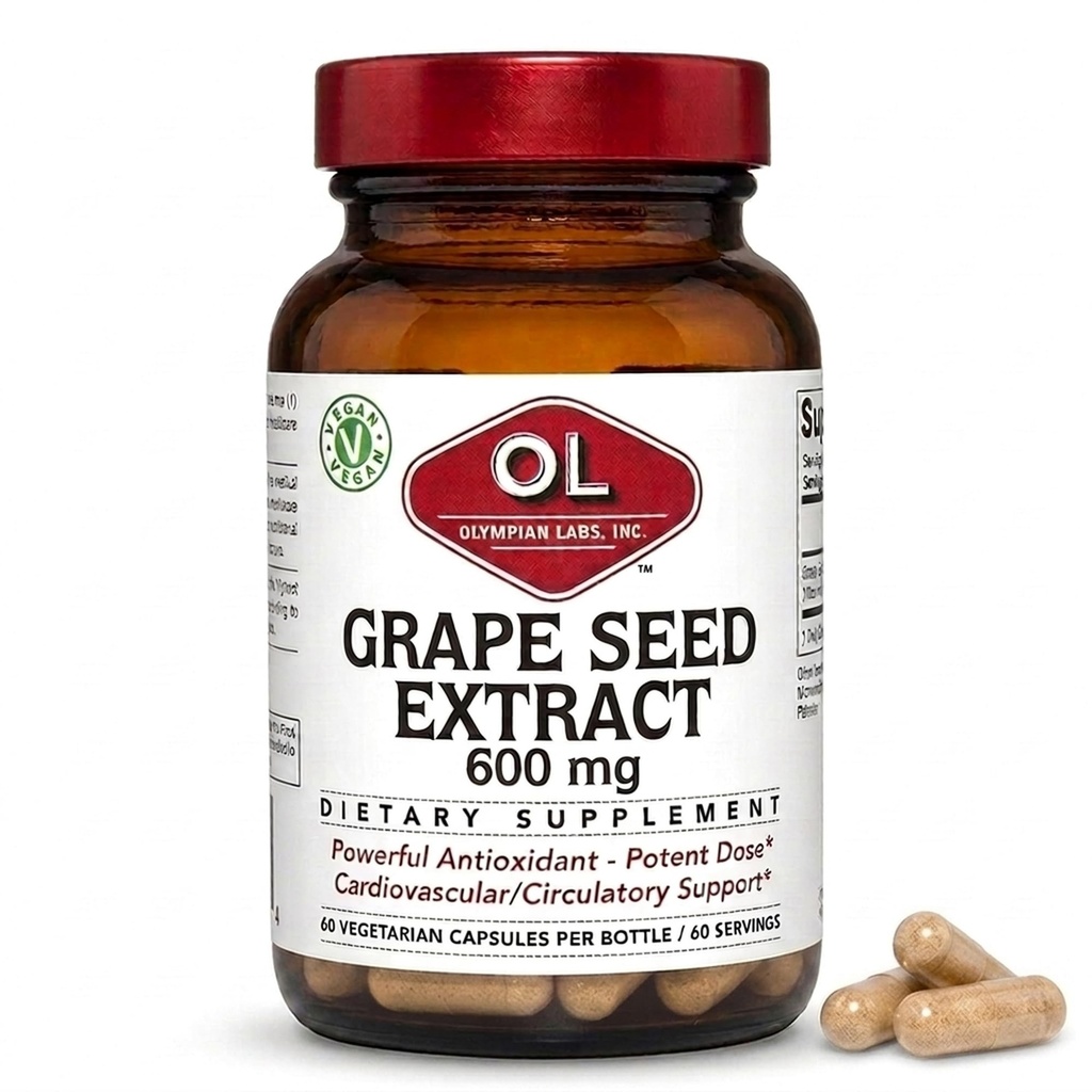מעבדות אולימפיות Grape Seed לחלץ 600 מ"ג, תמיכה בריאות הלב והחיסון, 60 הרוזן