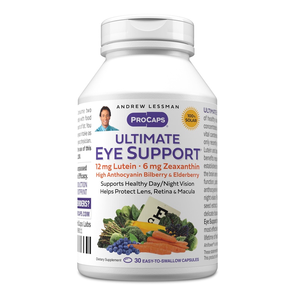 ANDREW LESSMAN Ultimate Eye תומך 30 Softgels - 12 מ"ג Lutein, 6 מ"ג Zeaxanthin, Bilberry, חומרים מזינים מרכזיים לתמיכה בבריאות העין ולקדם חזון בריא. אין תוספות. קל לSwallow Softgels