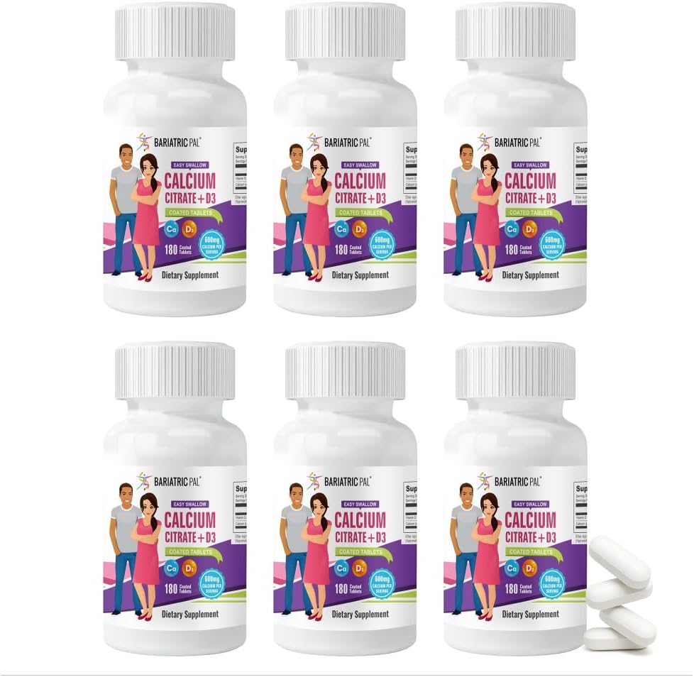 BariatricPal Easy Swallow Calcium Citrate (600 מ"ג) ו-D3 Coated Tablets (180 ימים אספקה)