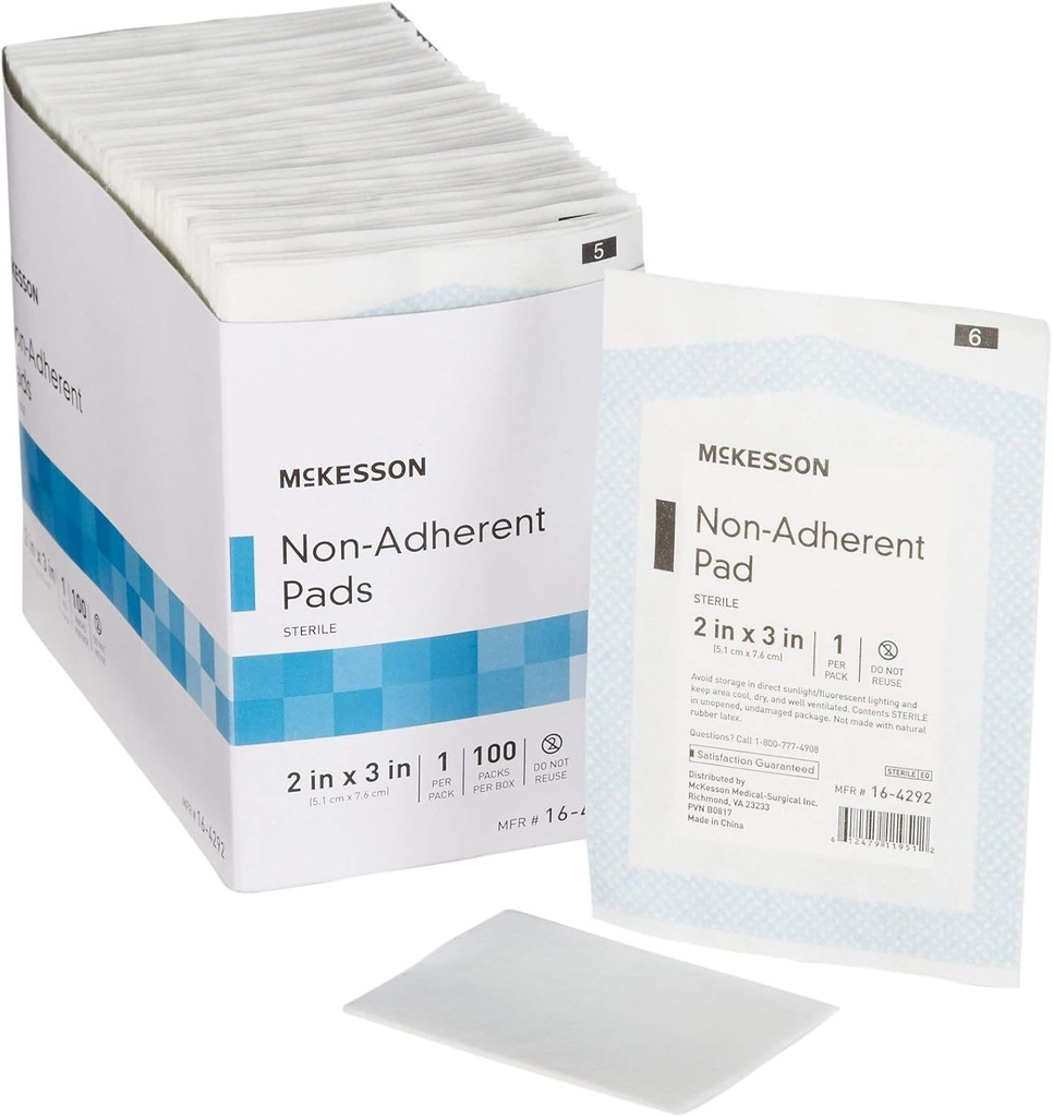 Macsson Non-Adherent Dressing Pads, Sterile, ניילון / פוליסטר, 2 ב x 3 ב, 100 Count, 1 Pack