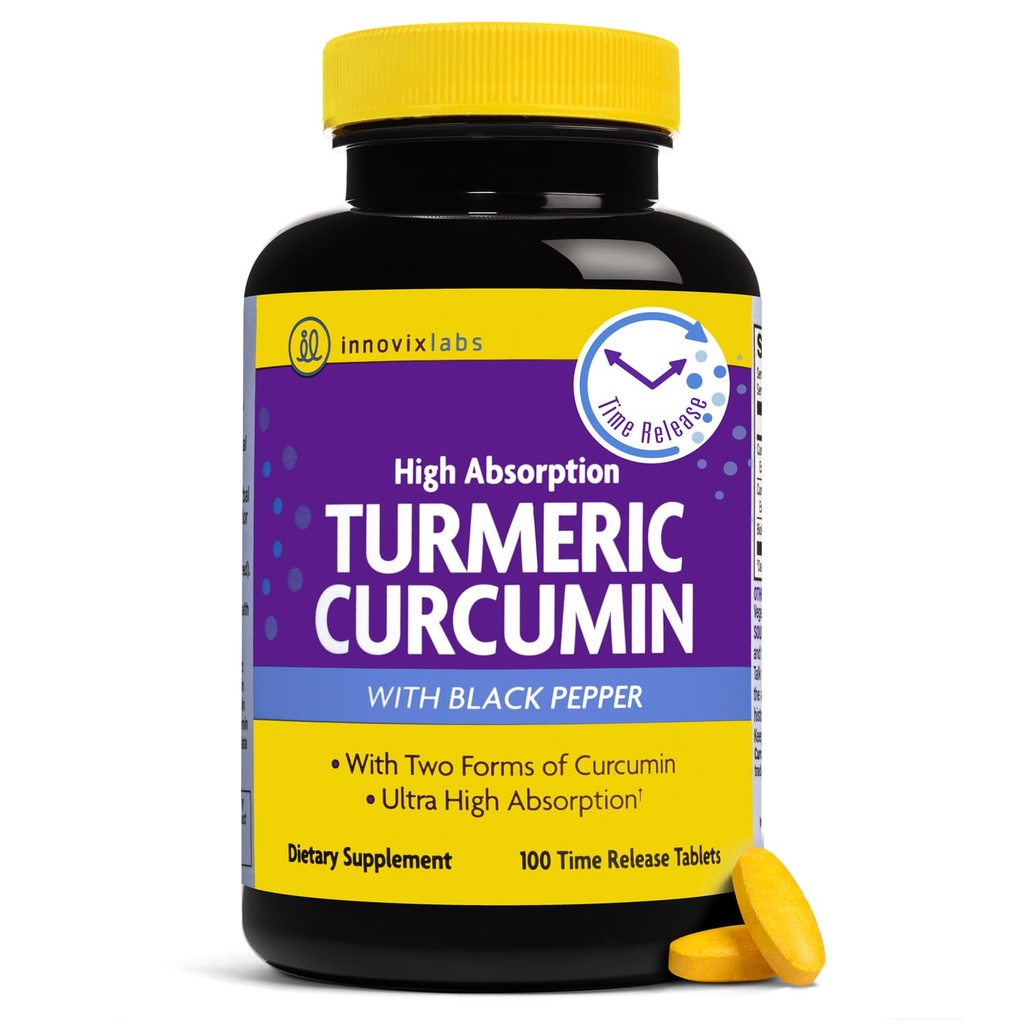 InnovixLabs Turmeric Curcumin עם Black Pepper - High Absorption Turmeric ו Curcumin תוספי עם BioPerine, C3 Reduct & Curcumin C3 Complex - 100 Time Release Tablets