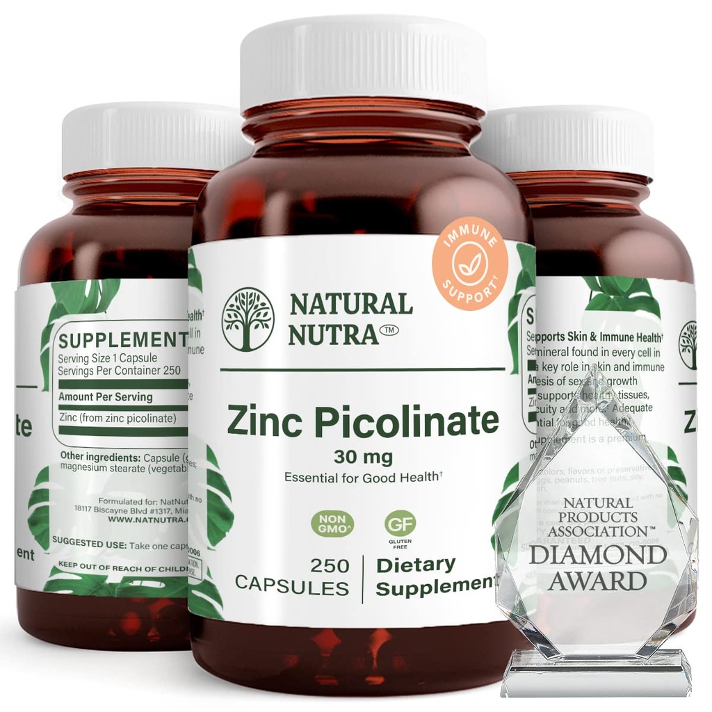 טבעי Nutra Zinc Picolinate 30 מ"ג, כוח כפול, Raw ו Pure, גבוה bioavailable תוספת צמיחה ותמיכה Immune, עוזר תמיכה מערכת Metabolic, Decrease Common Cold 250 קפסולת