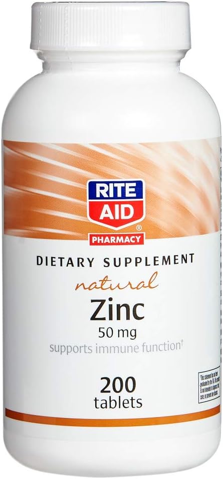 Rite Aid Natural Zinc, 50 מ"ג, 200 טבליות - תומך בתפקוד Immune - תוספי ויטמין - תוספי ויטמין - תוספי Zinc טבעיים - מינרלים חיוניים לבריאות אנטי-חמצן - Easy-to-Swallowant
