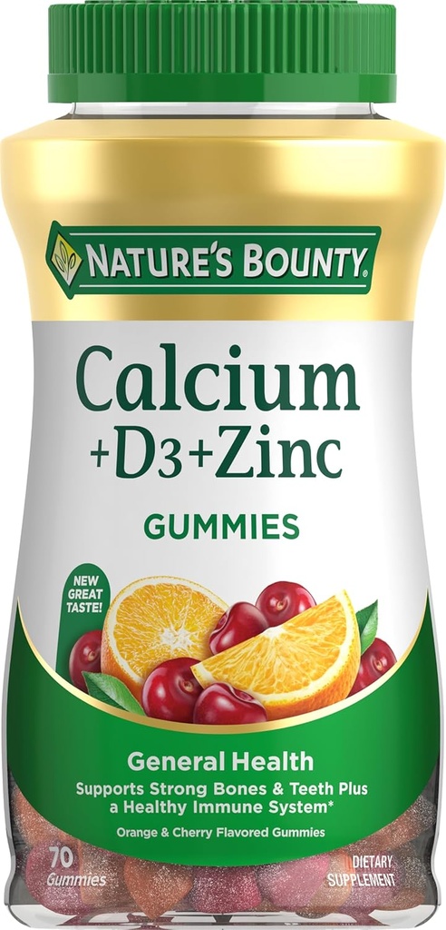 Calcium & ויטמין D Gummies של Nature's Bounty, Immune Support & Bone Health, 500 מ"ג Calcium & 1000 IU ויטמין D3, פירות פלאמור, 70 הרוזן