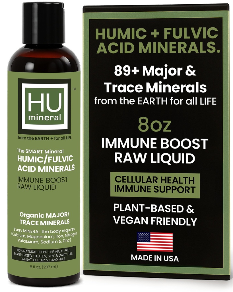 Raw Liquid מינרלים - אורגני Humic Acid & Fulvic Acid - Major & Trace מינרלים & Electrolytes תוסף - צמחי מבוסס עבור Immune, Gut & Detox תמיכה (8 oz)