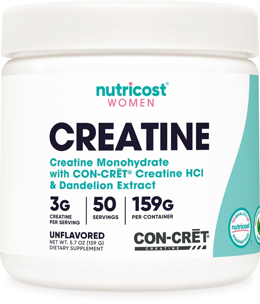 אבקת Acמזינים Creatine Monohydrate לנשים, Micronized, Unflavored, 50 משרתים - Vegetarian, non-GMO, Gluten Freeten