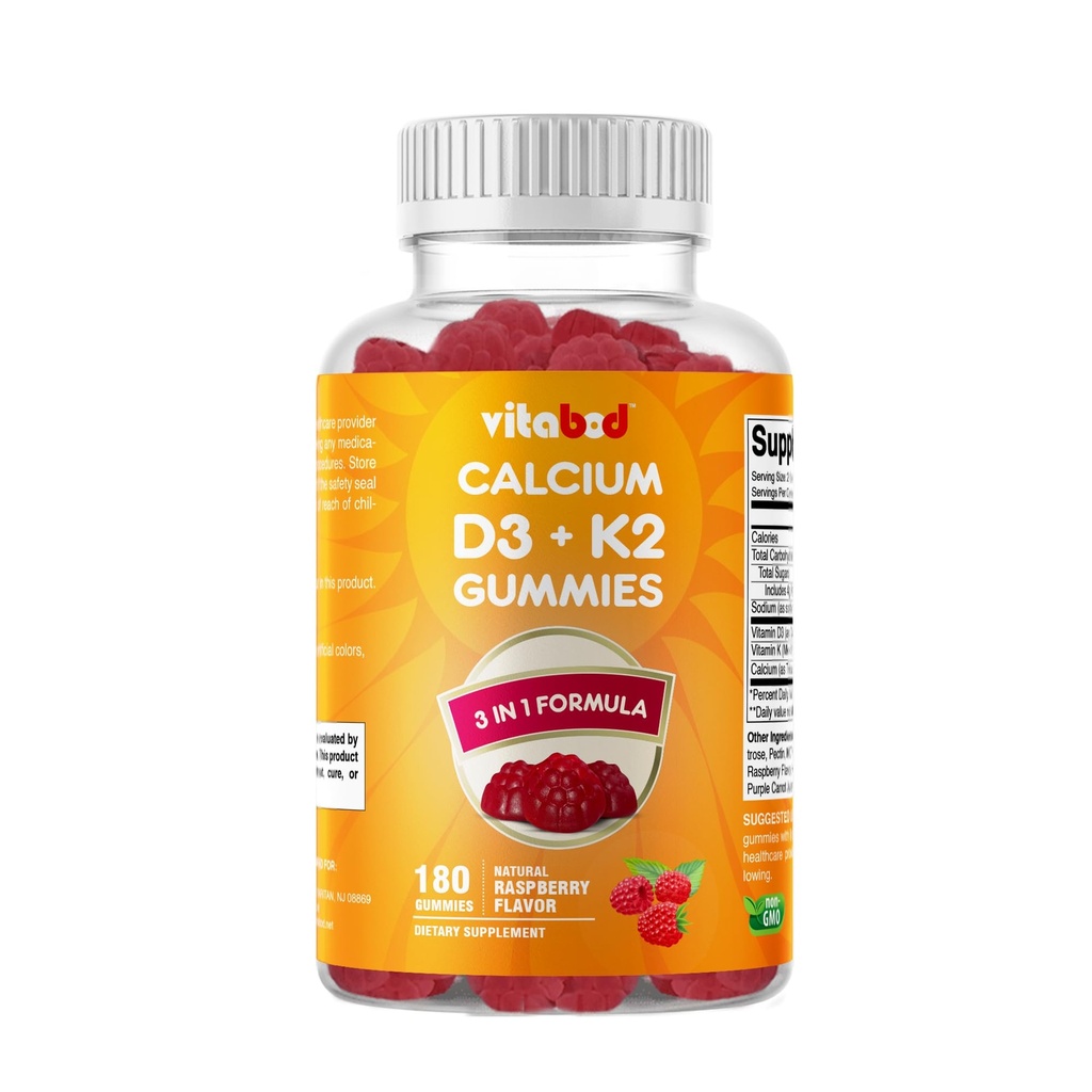 ויטמין D3 + K2 Gummies - Bone & Heart Health Support - 180 חניכיים טבעוניות מבוססות Pectin