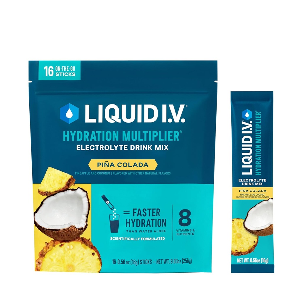 נוזל I.V. hydrotion Multiplier® - Piña Colada - אבקת hydrotion Packets | אבקת פוליקה אלקטרוליטית שותה Mix | Convenient Single-משרתת Sticks | Non-GMO | 16 משרתים (Pack of 12)
