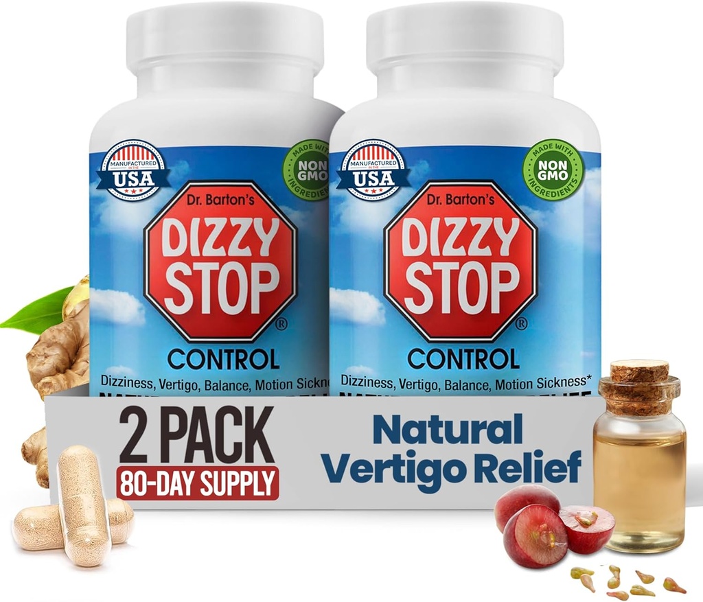 Vertigo Relief Product & non-Drowsy Motion Diseases Pills: Nausea ו Dizziness, ג'ינג'ר & Grape Seed Formula, Inner Ear Balance, Car, Cruise & Travel Essential, Stomach Support (80 - חבילת 2)