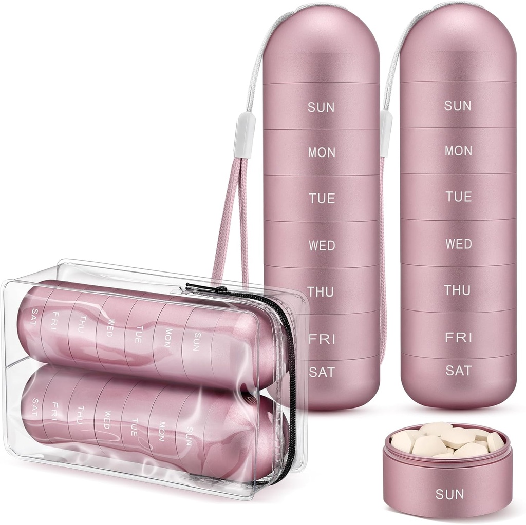 [2 Pack] Zannaki Metal Travel Pill מארגנת, Portable Waterified Pill Box, Largeאלומיניום Alloy Pill Case Container, BPA חינם 7 Day Daily Medicine ארגן הולדר עבור ויטמין,