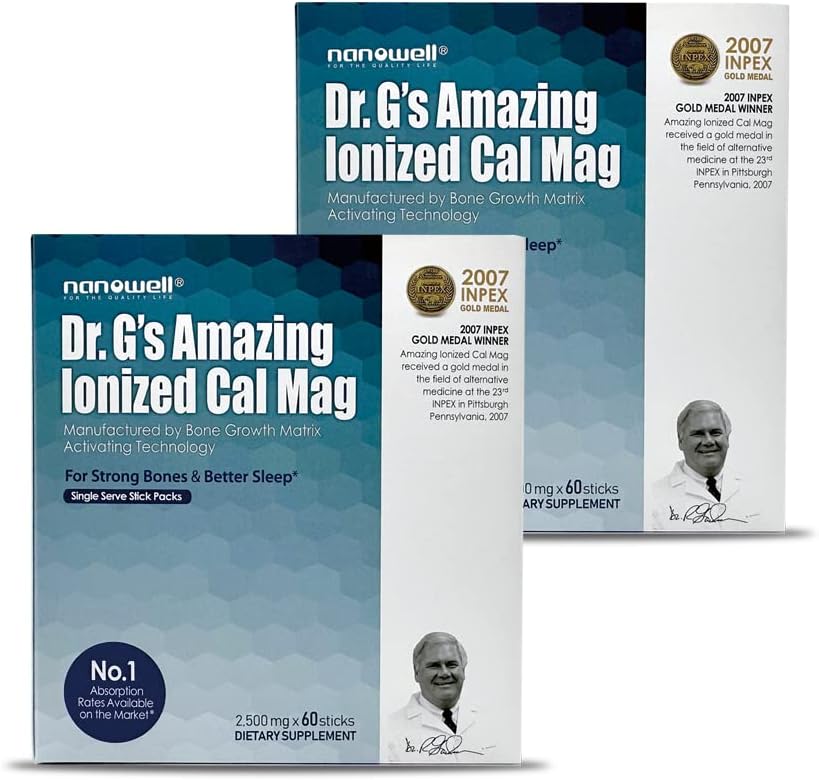 Dr G's Amazing Ionized Cal Mag - Bone Health Calcium אבקת מגנזיום - 60 Sticks x 2 Packs במשך 4 חודשים (120 Count)