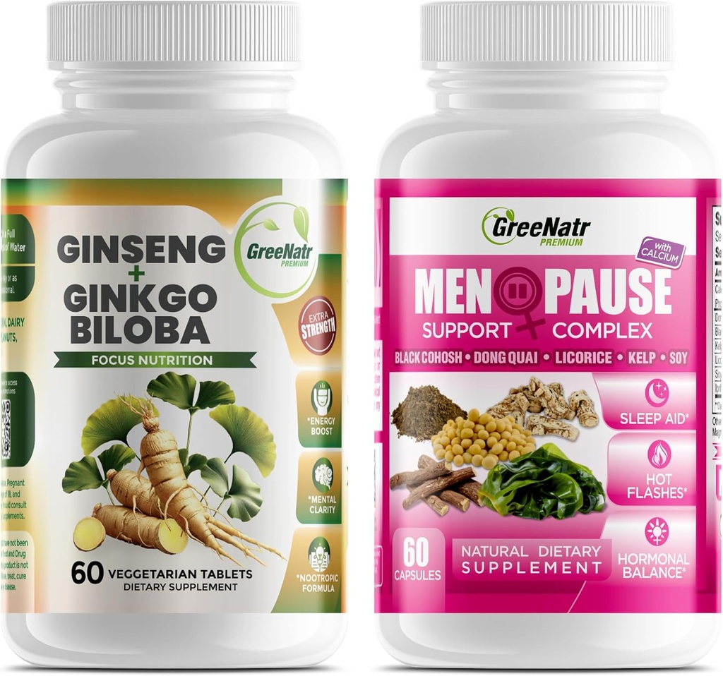 פתרונות איכות חיים: Herbal Menopause תומך וג'ינסנג + גינקו Biloba Energy & Brain Focus Booster for Men & Women