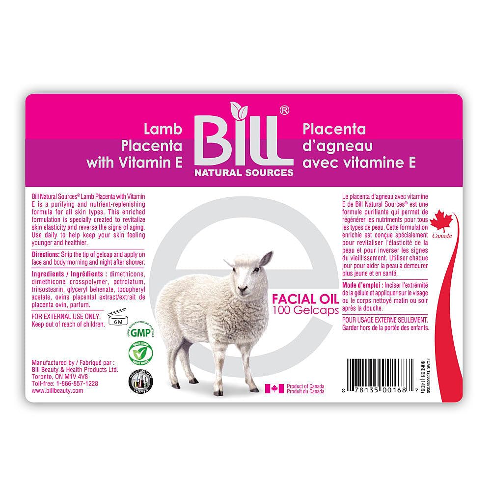 ביל מקורות טבעיים Lamb Placenta עם ויטמין E, 100 Gelcaps - rejuvenates תאי עור משעממים ו להחיות תאי עור גמישים