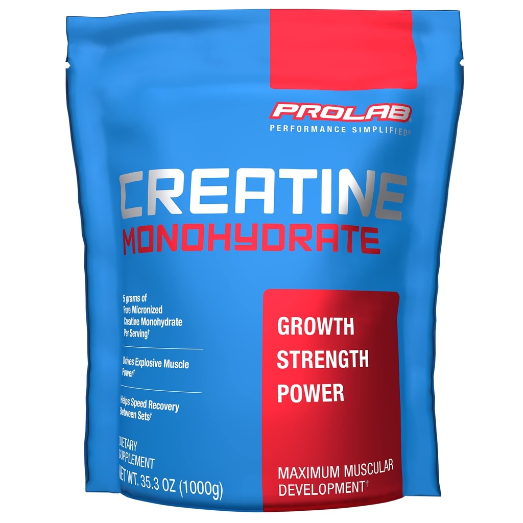 ProLab Nutrition Creatine Monohydrate אבקת 1000G, Pure Creatine עבור כוח שרירים, כוח אנדורנס, מהיר Absorbing, unflavored, 5000mg Per comp (5g) (200 משרתים)