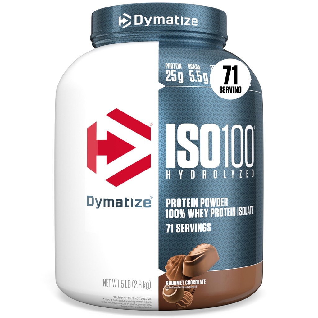 Dimatize אבקת חלבון ISO100 Whey חלבון Isolate, שוקולד Gourmet, 25 גרם של חלבון, 5 פאונד, 5.5g BCAAs, פחות מ 120 Cal, Gluten Free, 1g שומן, 1g סוכר, 2g Carb (71 משרתים)