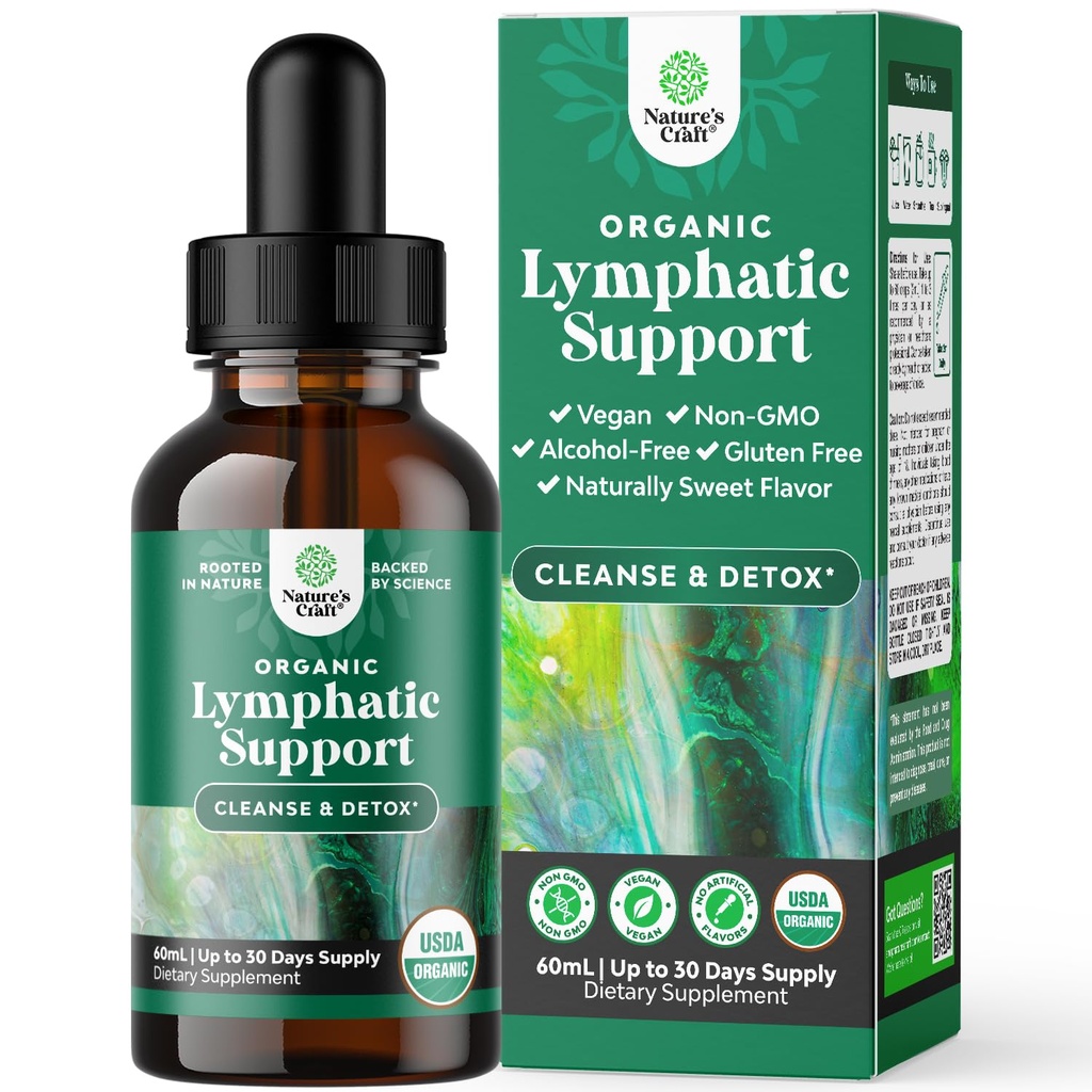 טיהור לימפואטי אורגני מוסמך - Herbal Lymphatic ניקוי ו- Immune Support Supplement with Echinacea Goldenseal & Red Clover Extract - טבעוני non GMO אלכוהול וסוכר חינם - 30 משרתים