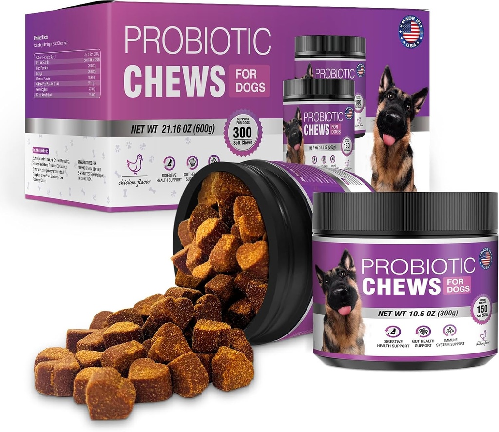 פרוביוטיקה לכלבים Probiotic Chews and Digest Enzymes Prebiotic Health Gut Itchy Skin Probioticos Itching Diarrhea Chew תוספי Canine Pet Prebiotics 200 טבליות טבעיות צ'ירוקות
