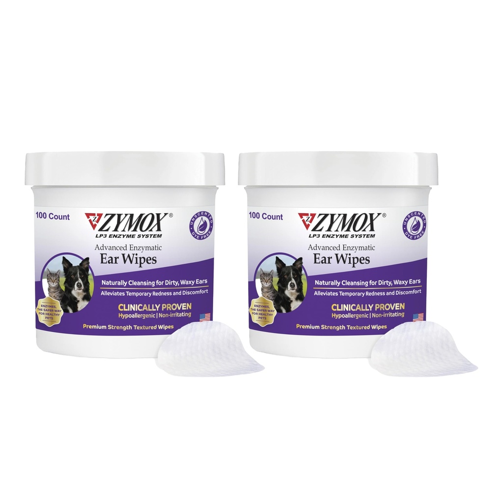 Zymox Advanced Enzymatic אוזניים Wipes for Dogs and Cats - for Dirty, Waxy, Smelly אוזניים - Premium Power Ear ניקויer Wipes - Non-Irritating - Hypoallergenic Count-Pack של 2)