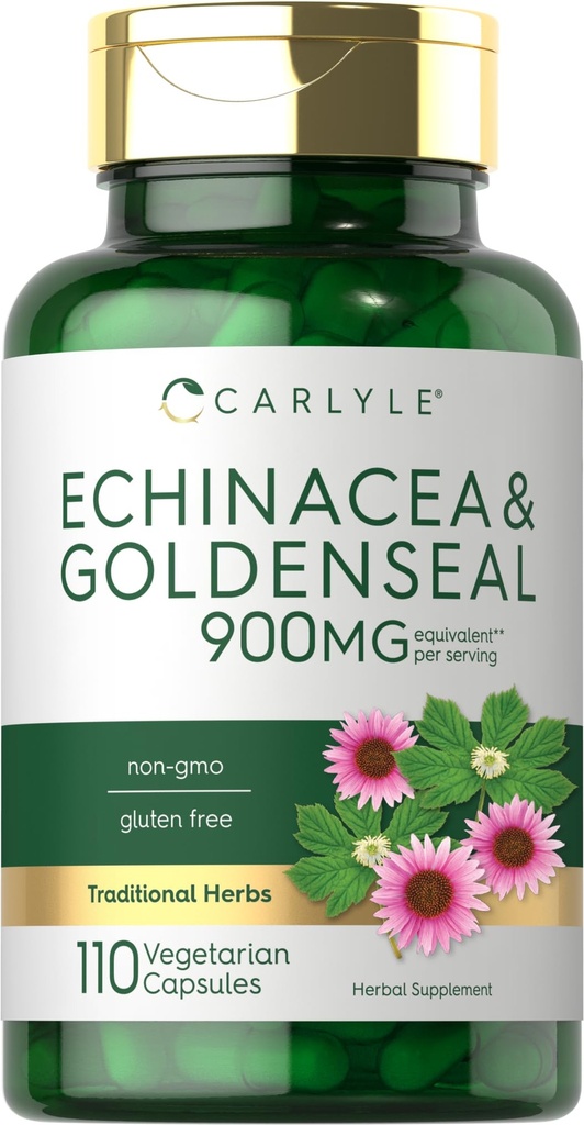 קרליל Echinacea Goldenseal קפסולות | 110 Count | 900mg | Vegetarian, non-GMO, Gluten Free