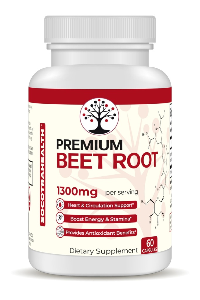אבקת שורש באט - Premium Organic Beetroot - Nitric Oxide תוסף - Heart Health, Circulation ו- Stamina Support - Non-GMO - 60 קפסולות טבעוניות