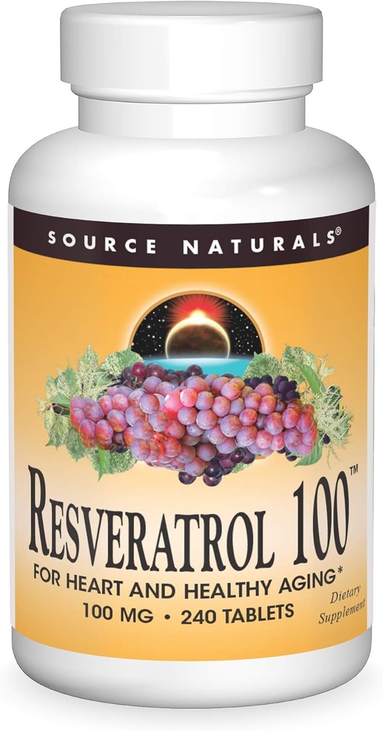 מקורות טבעיים Resveratrol 100, עבור לב והזדקנות בריאה * -100 מ"ג 240 טבליות