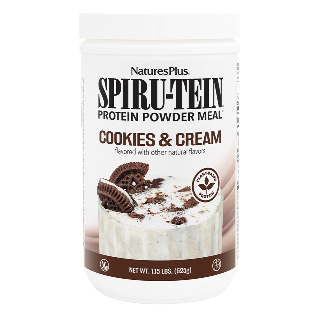 NaturesPlus SPIRU-TEIN שקד - קובצי Cookie & Cream - 1.15 lbs, אבקת חלבון Spirulina - צמחים המבוססים על החלפת Meal, ויטמינים ומינרלים לאנרגיה - Vegetarian - 15 משרתים