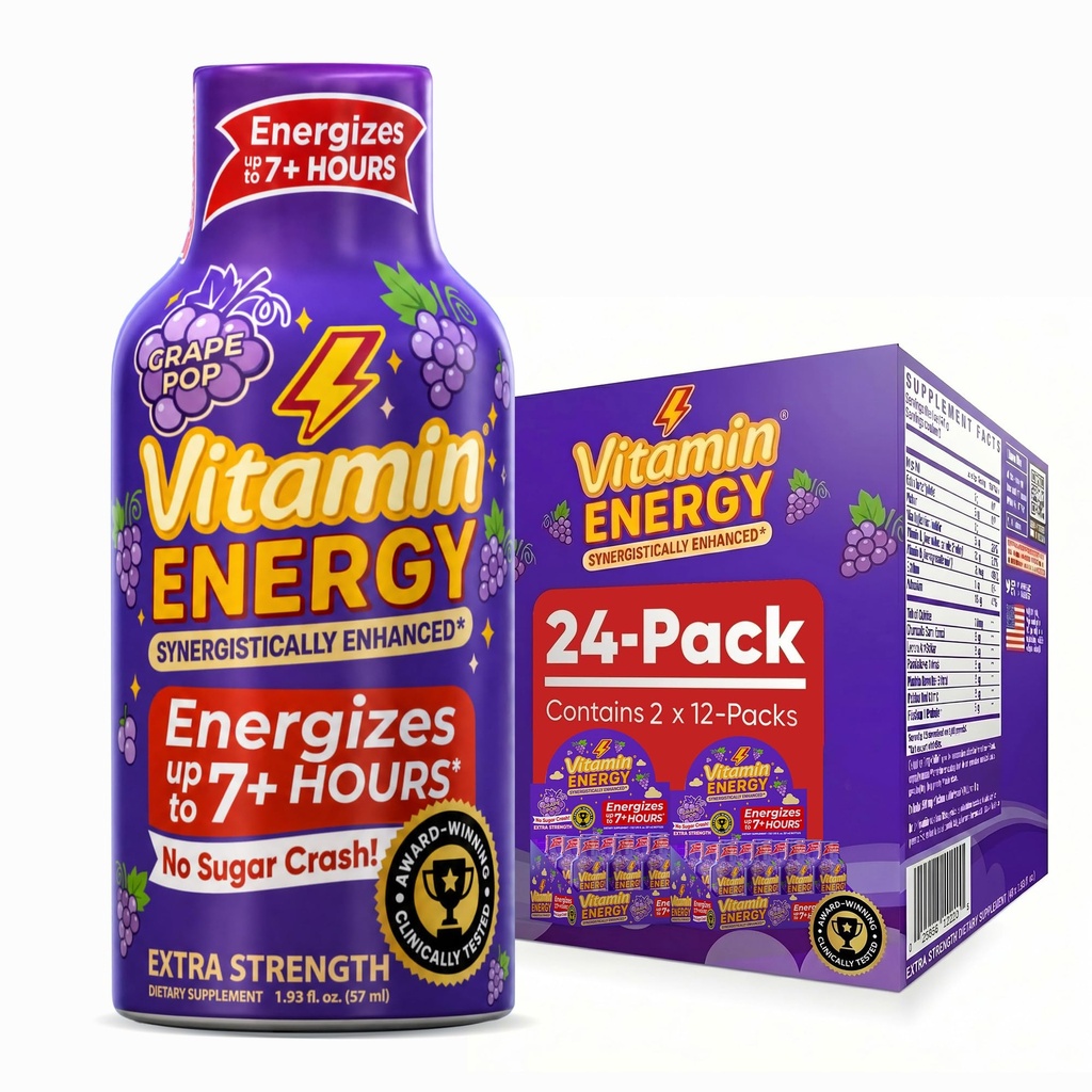 ויטמין אנרגיה Focus+ תוספת כוח אנרגיה לירות Grape 24 Pack, 260 מ"ג טבעי Caffeine, B-Vitamins, CoQ10, Amino Acids, Focus, Productivity & Clarity, Zero Sugar, Gluten-Free, 1.83 floz ozozoz ozozozozoz ozozoz ozoz ozozozozozz