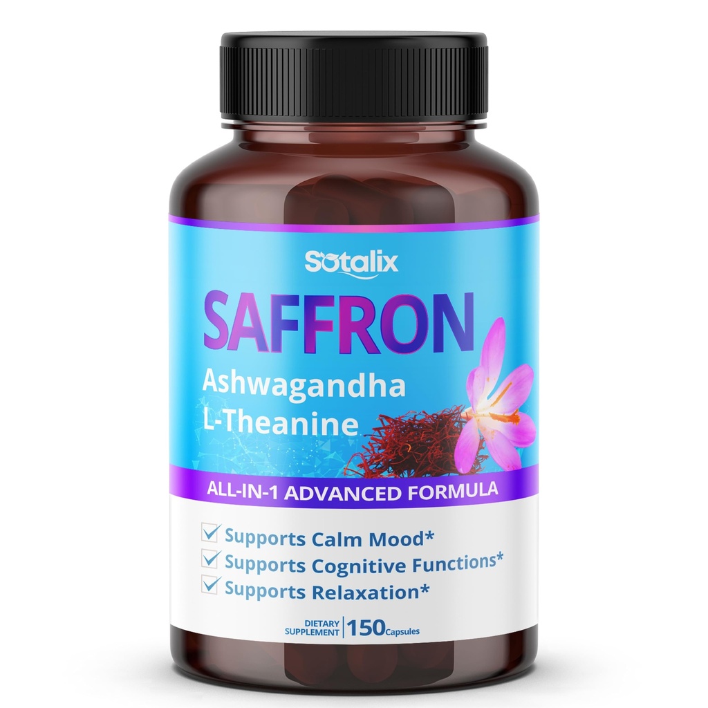 Saffron with Ashwagandha, גינזנג, L-theanine, הירגעות, שחזור - USA Made & Tested (150 ימים אספקה)