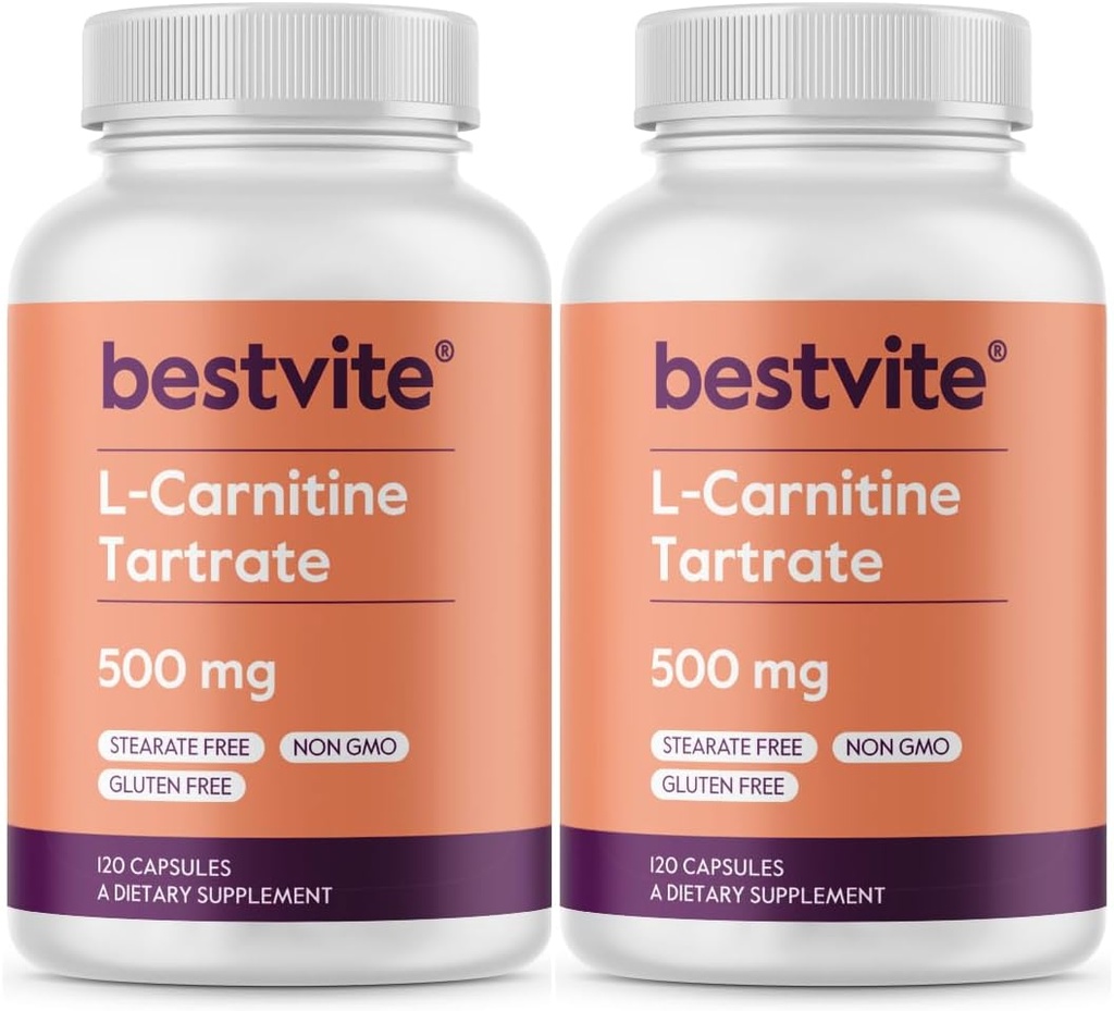 BestVITE L-Carnitine Tartrate 500 מ"ג לקפסולה (240 קפסולות)(120x2) - No Stearates - non GMO - Gluten Freeten