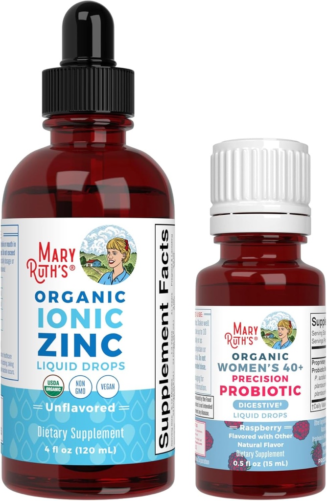 MaryRuth Organics Probiotic Digestion (Raspberry) לנשים 40+ & Zinc Drops | פרויקט תווית נקייה מאומת ® | ויטמינים לבריאות לקויות | טבעוני, Non-GMO, Gluten Freeten Freeten Freeten