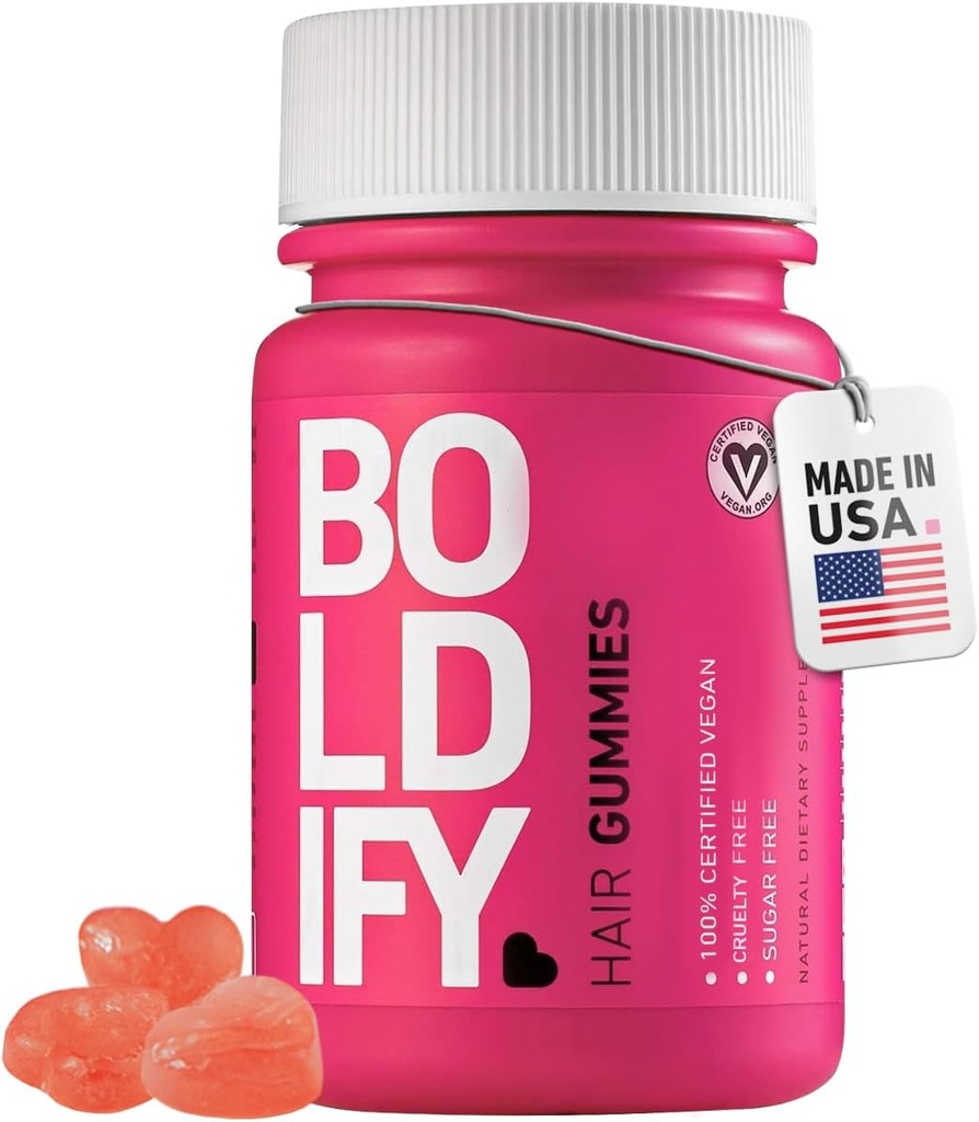 Boldify Hair Growth Gummies - סוכר ללא ביוטין מסטיקים - ויטמינים טבעוניים מהירים עבור עור, ציפורניים, שיער - 5000mcg Biotin / משרת, 30 יום אספקה - טבעי סטרוברי פלאמור