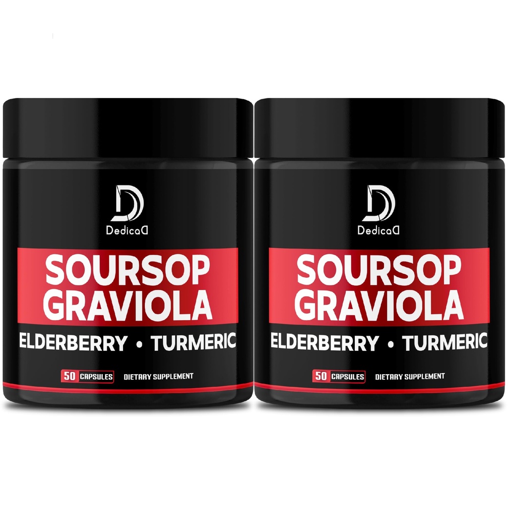 Graviola Soursop עוזב קפסולות - 2 Packs 50 קפסולות עבור 100 ימים אספקה - 11in1 הפקה עם Elderberry, Turmeric, ג'ינג'ר, Milk Thistle, Cranberry & More - תמיכה Mood, Immune & Body Health