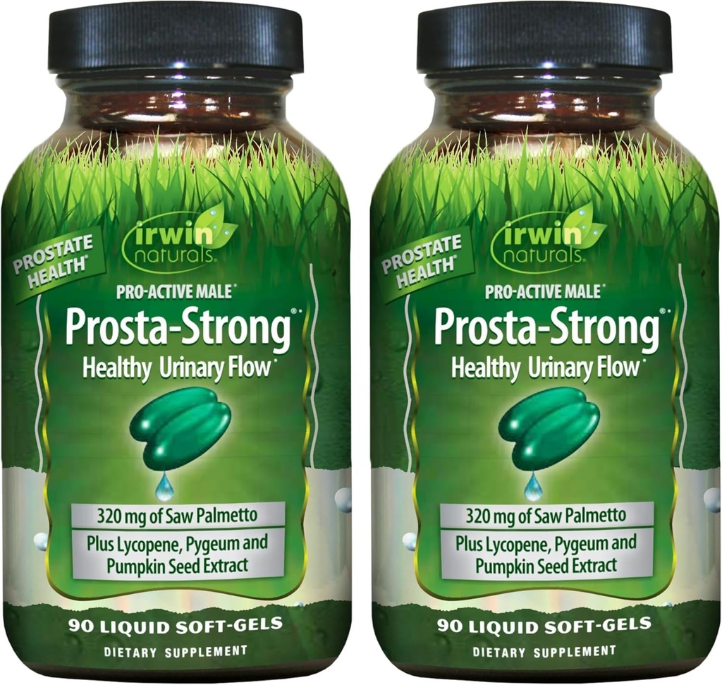 Irwin Naturals Prosta-Strong - Prostate Health Support with Saw Palmetto, Lycopene, Pumpkin Seed & More - 90 נוזל Softgels (Pack of 2)