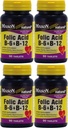 תוספי ויטמינים Folic Acid B-6 & B12 בריאות הלב פורמולה 90 טבליות עבור חבילת בקבוק של 4 Total 360 טבליות