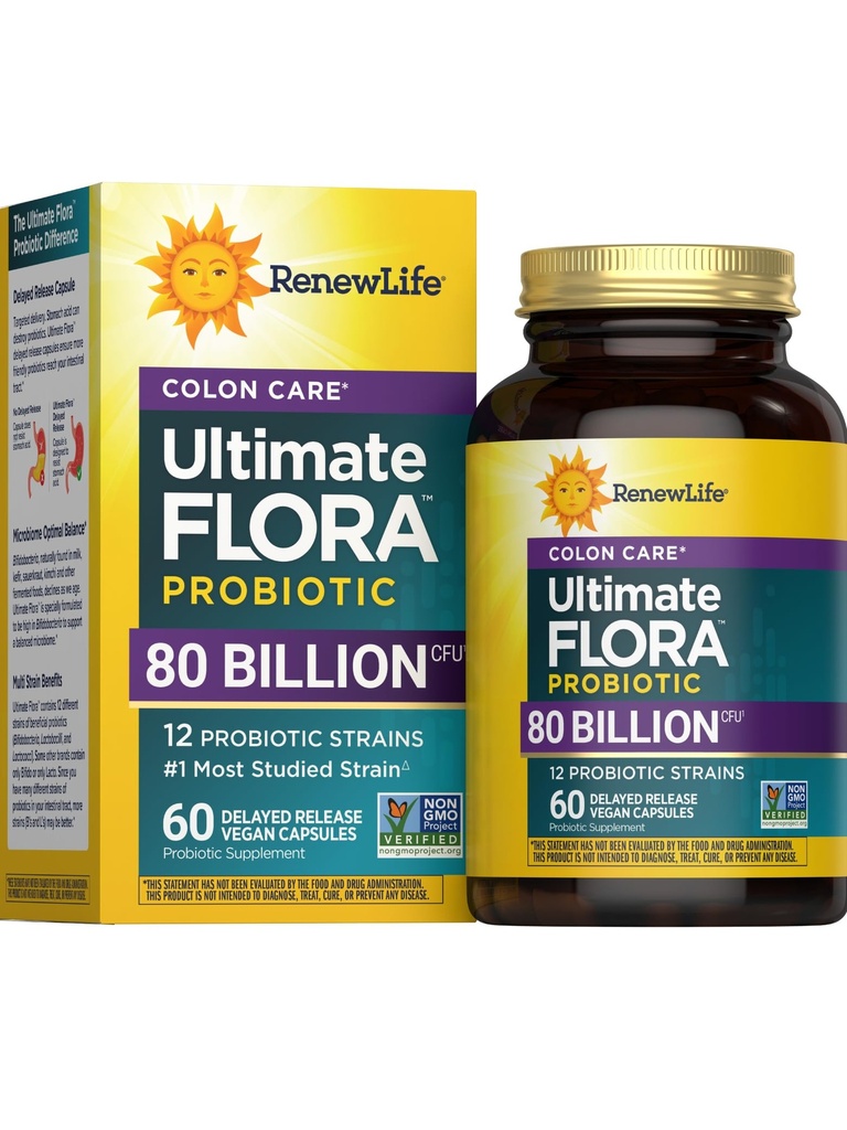 Renew Life Prooku Care Probiotic כמוסות, תוספת יומית מציעה תמיכה קולונית, L. Rhamnosus GG, חלב, סויה וגלוטן חינם, 80 מיליארד CFU, 60 Count